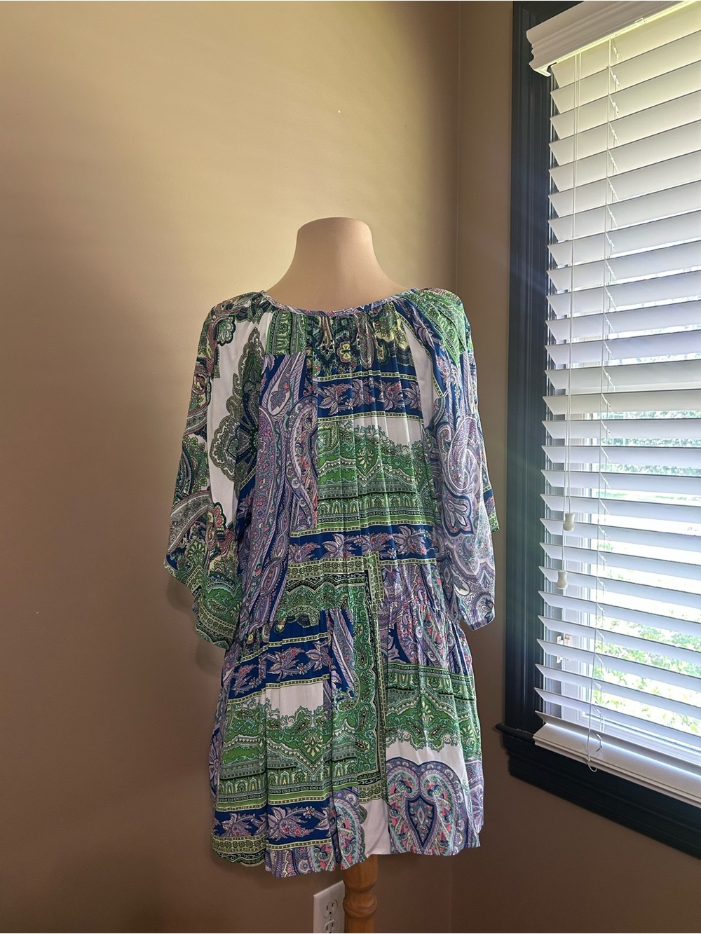Bloomingdale’s Karen Kane Going Green Blue & Green Paisley Ruffle-Hem Dress - Picture 3 of 7